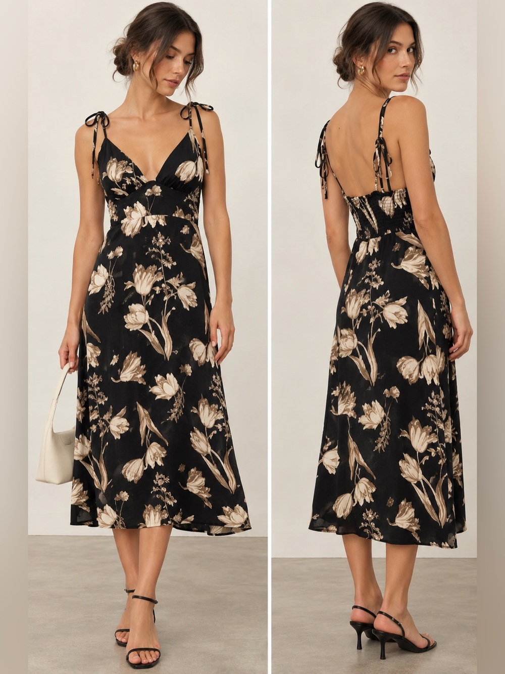 Reformation Talita Dress Arcana Black Floral Midi Size 10 Tie Strap Backless
